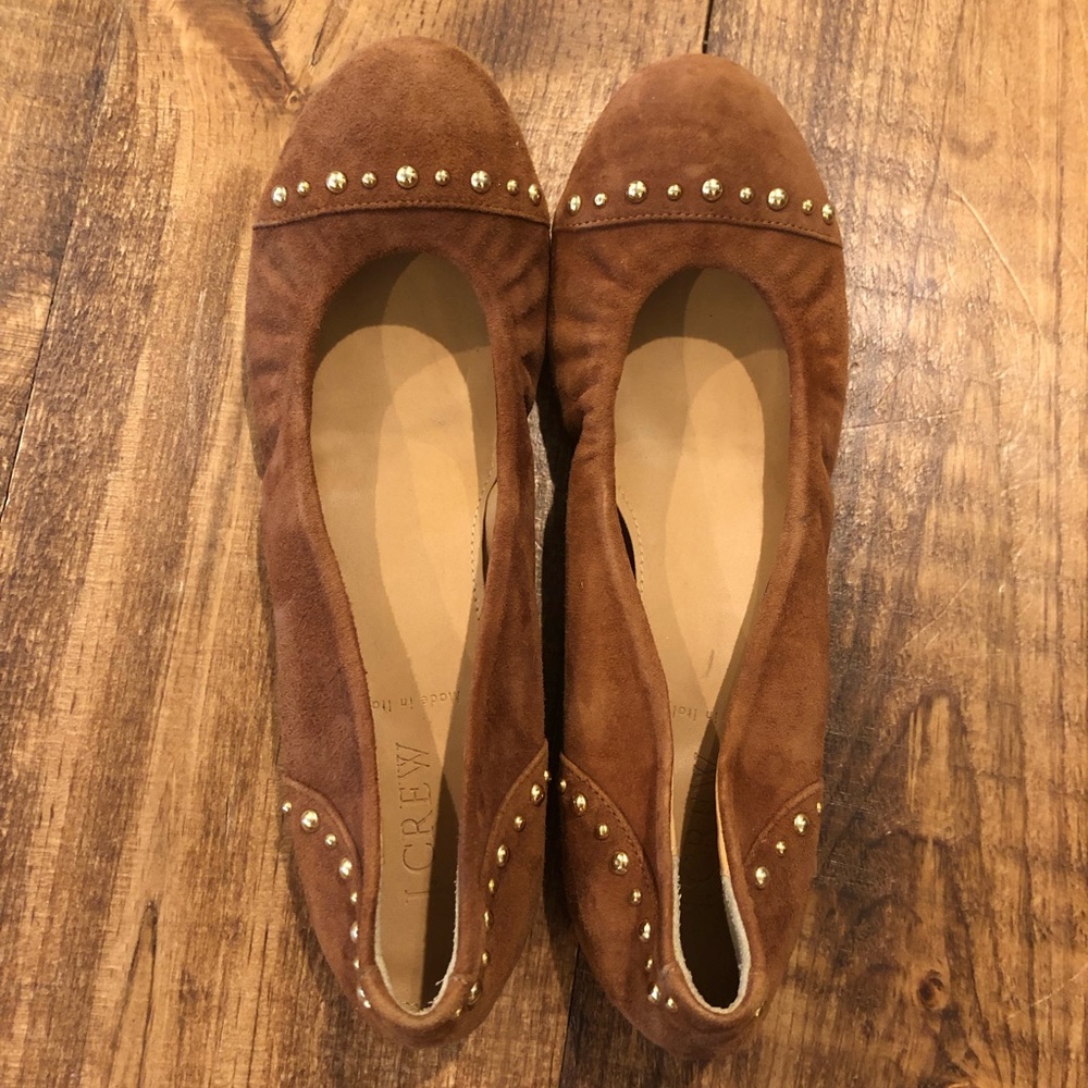 J Crew suede tan flats EUC size 8